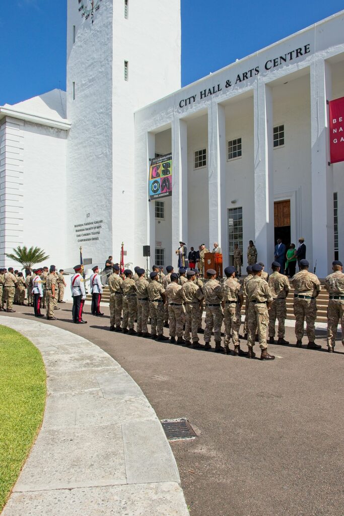 B Coy exercsing the Regiment's Freedom of the City of Hamilton on Armed Forces Day, June 2021.